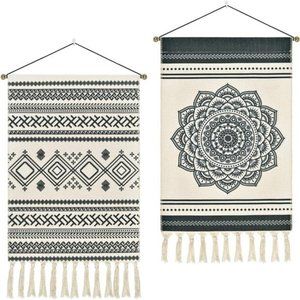 2 Pcs Macrame Woven Tapestry Bohemian Mandala Tapestries Geometric Art Tapestry